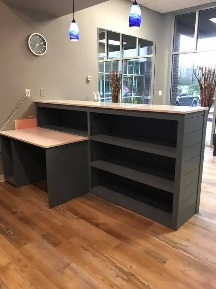 Custom built-in office desk and shelving